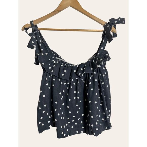 DL1961 Dennet Tie-Strap Polka-Dot Print Ruffled Cropped Tank Top Size Medium - Picture 5 of 11